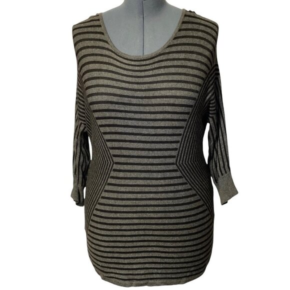 DANA BUCHMAN Woman's Striped Tunic Top Size XL‎ Lightweight Stretch Grey Black - Picture 2 of 7